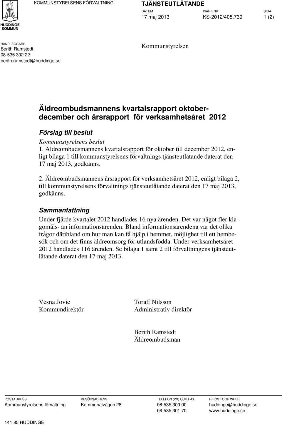 Äldreombudsmannens kvartalsrapport för oktober till december 20