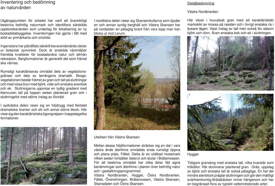 Dock är enskilda växtmiljöer framtida kvaliteter för bostadsnära natur och allmän rekreation. Bergformationer är generellt det som främst ska värnas.