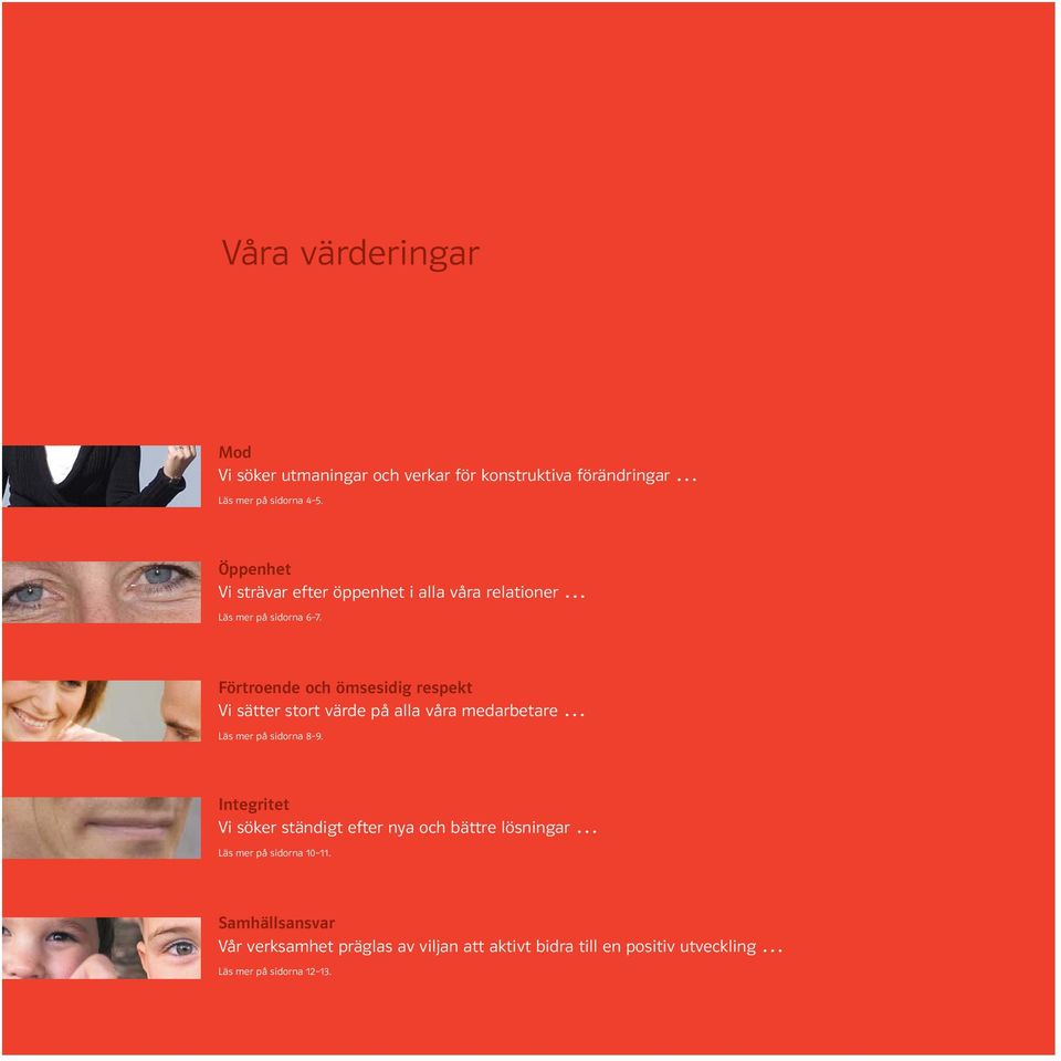 Förtroende och ömsesidig respekt Vi sätter stort värde på alla våra medarbetare Läs mer på sidorna 8 9.