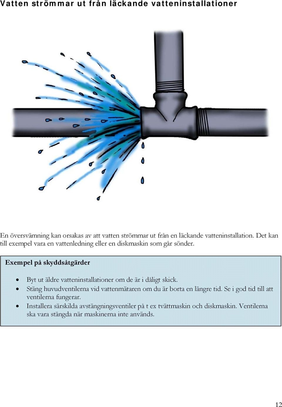 Exempel på skyddsåtgärder Byt ut äldre vatteninstallationer om de är i dåligt skick.