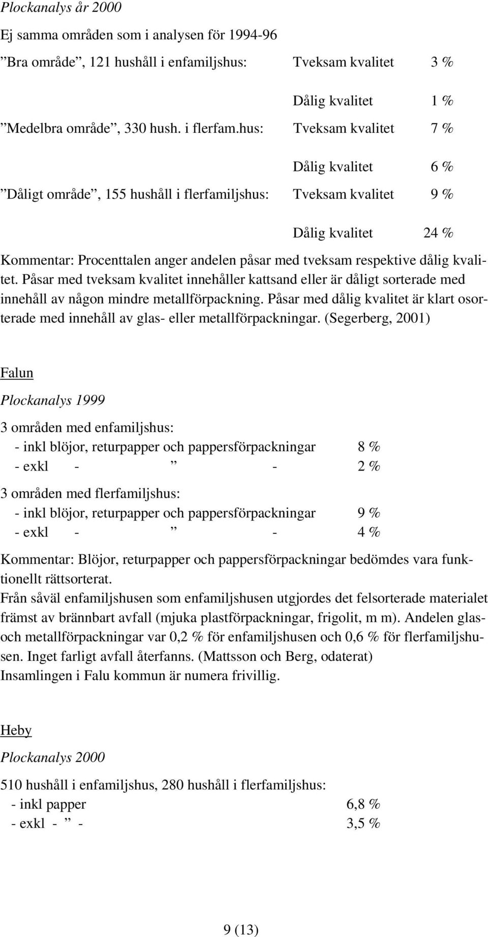 dålig kvalitet. Påsar med tveksam kvalitet innehåller kattsand eller är dåligt sorterade med innehåll av någon mindre metallförpackning.