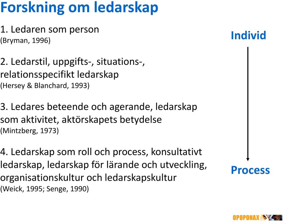 Ledares beteende och agerande, ledarskap som aktivitet, aktörskapets betydelse (Mintzberg, 1973) 4.