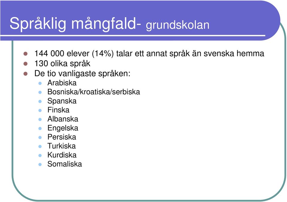 vanligaste språken: Arabiska Bosniska/kroatiska/serbiska