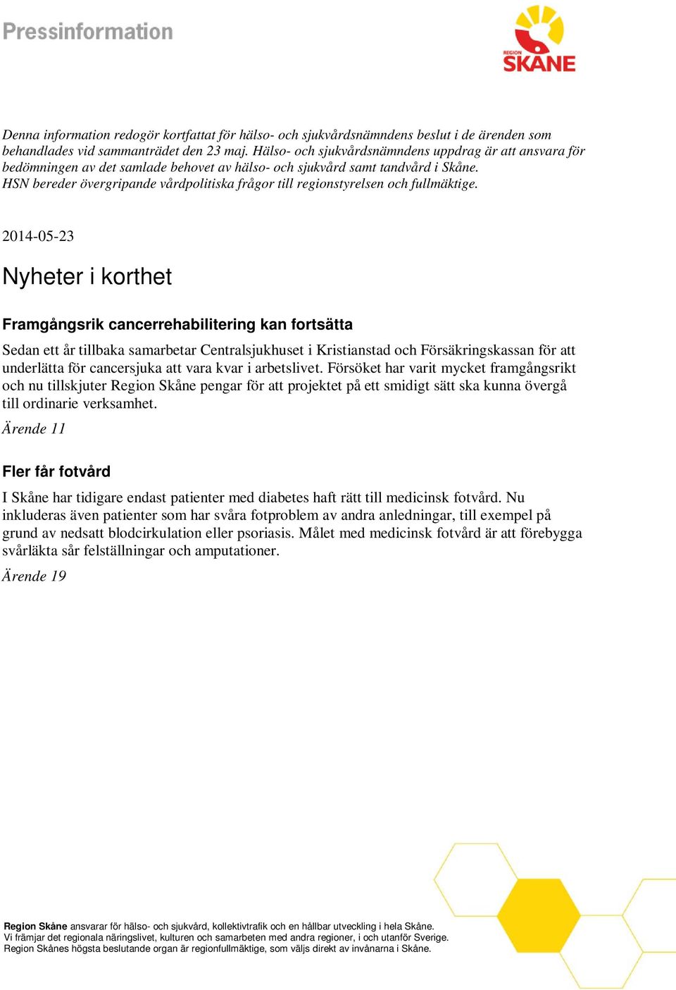 HSN bereder övergripande vårdpolitiska frågor till regionstyrelsen och fullmäktige.