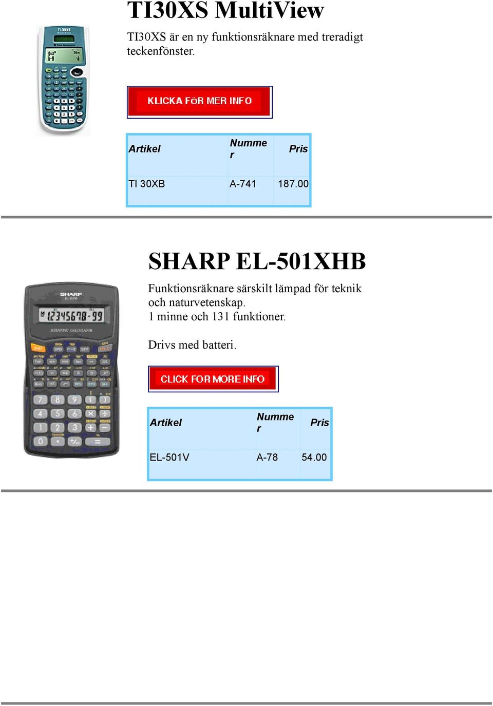 00 SHARP EL-501XHB Funktionsäknae säskilt lämpad fö teknik och