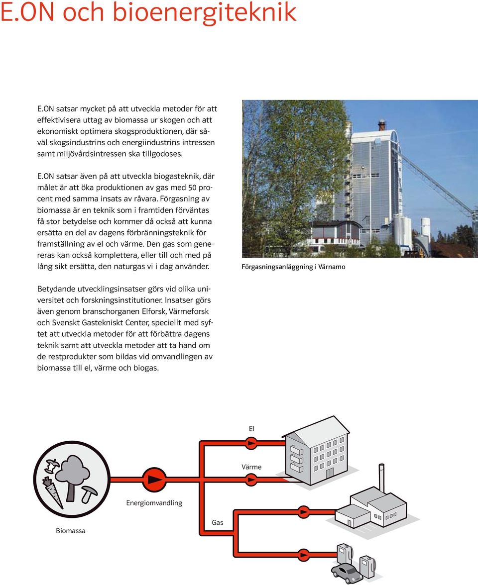 miljövårdsintressen ska tillgodoses. E.ON satsar även på att utveckla biogasteknik, där målet är att öka produktionen av gas med 50 procent med samma insats av råvara.