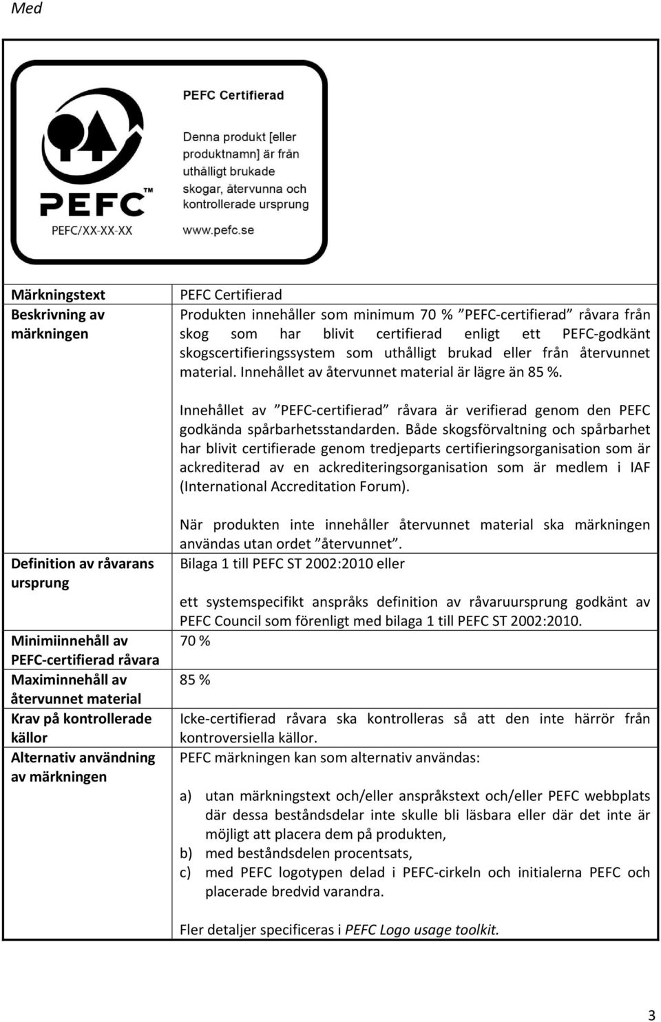 Innehållet av PEFC certifierad råvara är verifierad genom den PEFC godkända spårbarhetsstandarden.