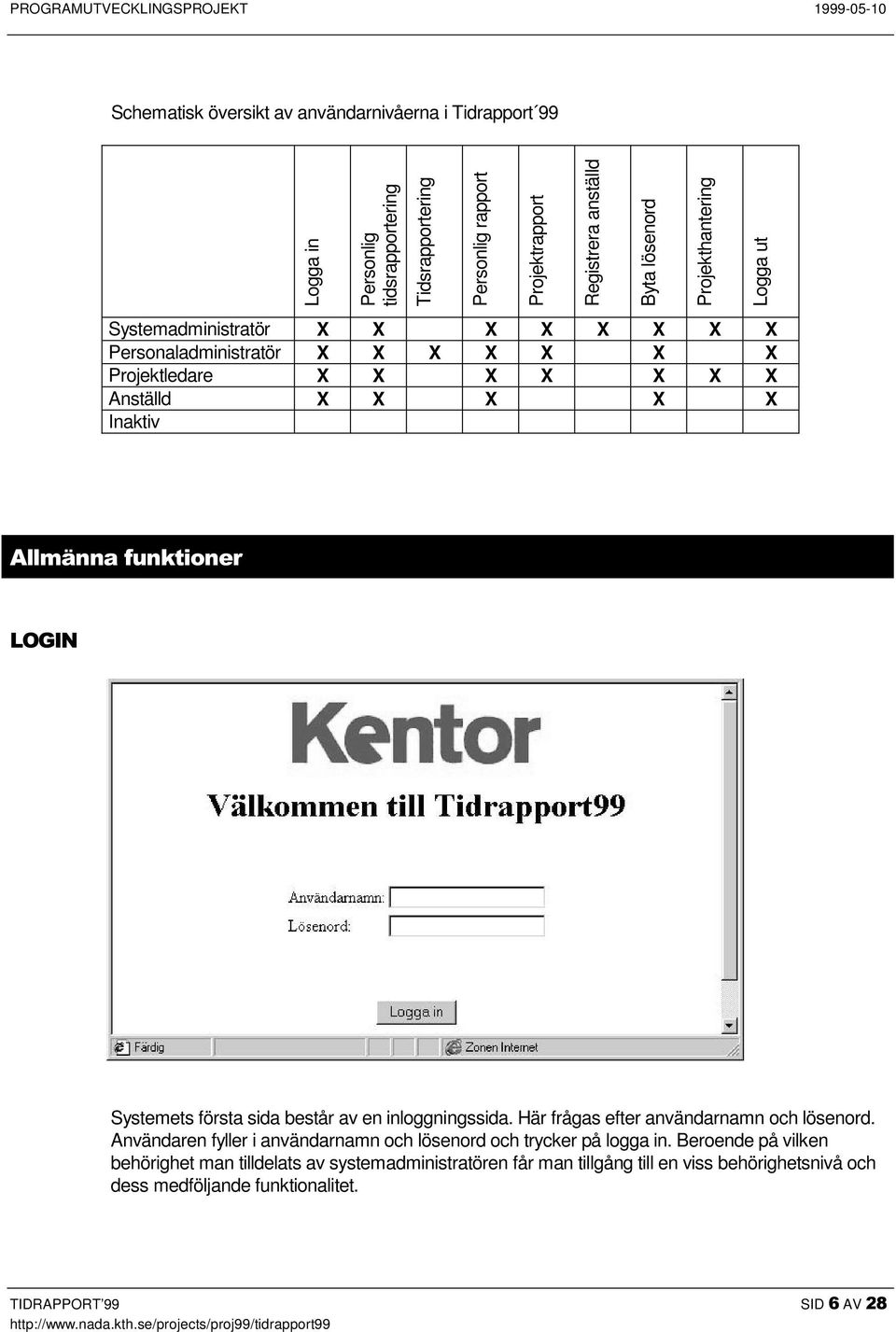 $OOPlQQDIXQNWLRQHU /2*,1 Systemets första sida består av en inloggningssida. Här frågas efter användarnamn och lösenord.