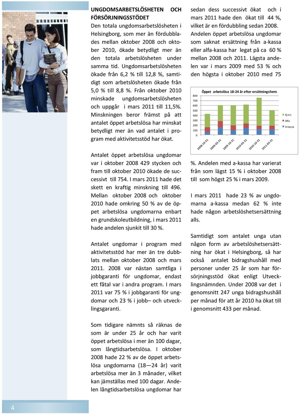 Från oktober 2010 minskade ungdomsarbetslösheten och uppgår i mars 2011 till 11,5%.