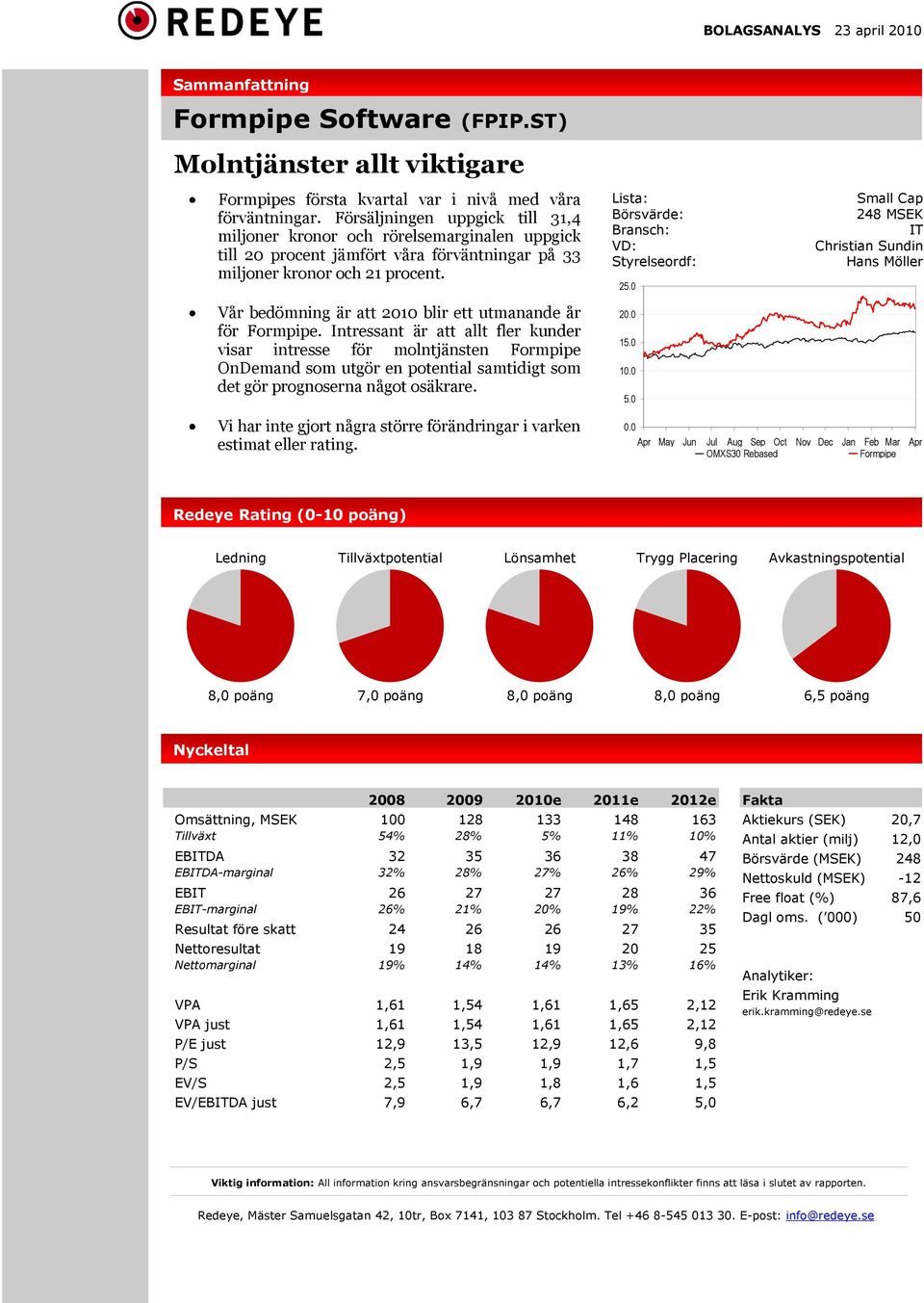 Vår bedömning är att 2010 blir ett utmanande år för Formpipe.