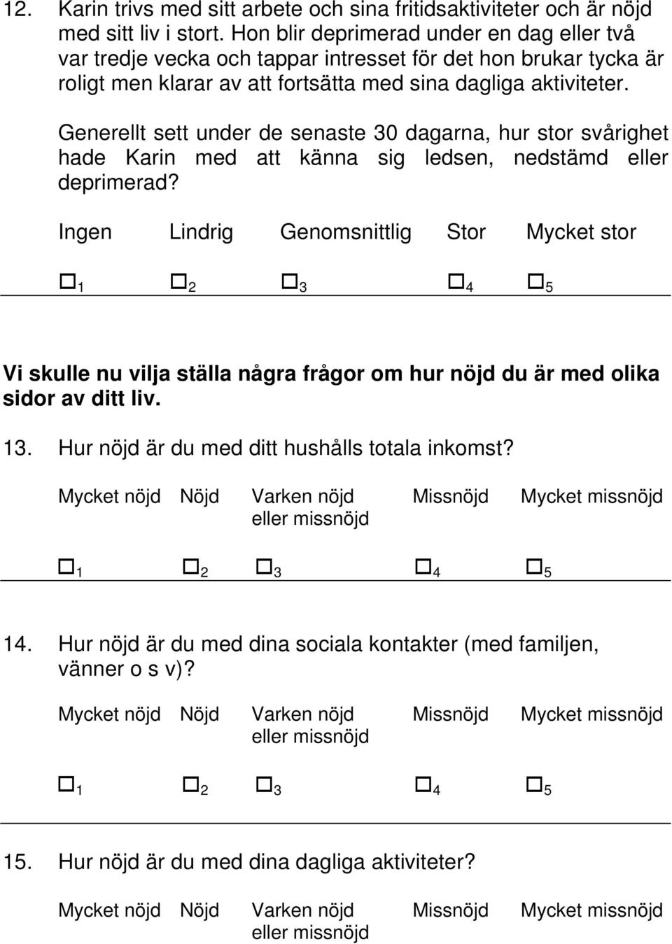 Generellt sett under de senaste 30 dagarna, hur stor svårighet hade Karin med att känna sig ledsen, nedstämd eller deprimerad?