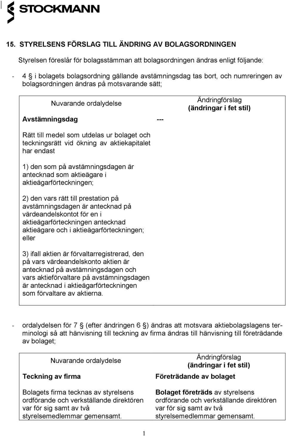 den som på avstämningsdagen är antecknad som aktieägare i aktieägarförteckningen; 2) den vars rätt till prestation på avstämningsdagen är antecknad på värdeandelskontot för en i
