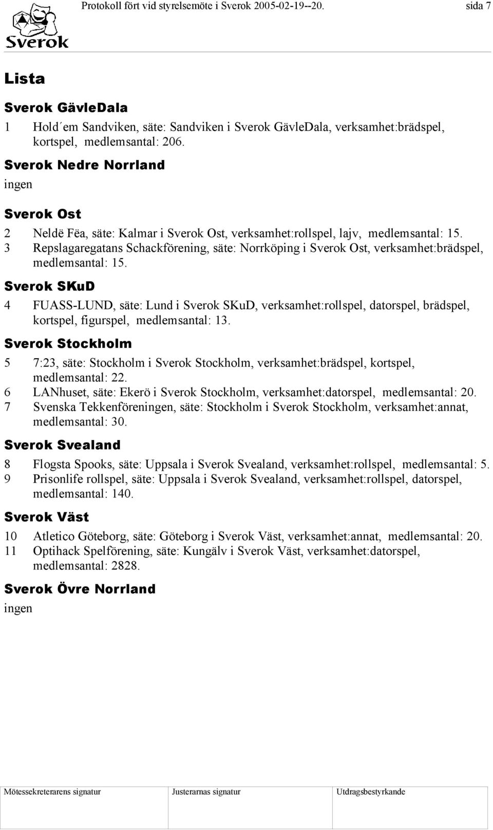 3 Repslagaregatans Schackförening, säte: Norrköping i Sverok Ost, verksamhet:brädspel, medlemsantal: 15.