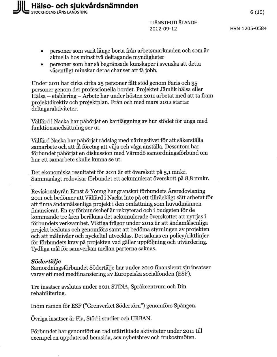 Under 2011 har cirka cirka 25 personer fått stöd genom Faris och 35 personer genom det professionella bordet.