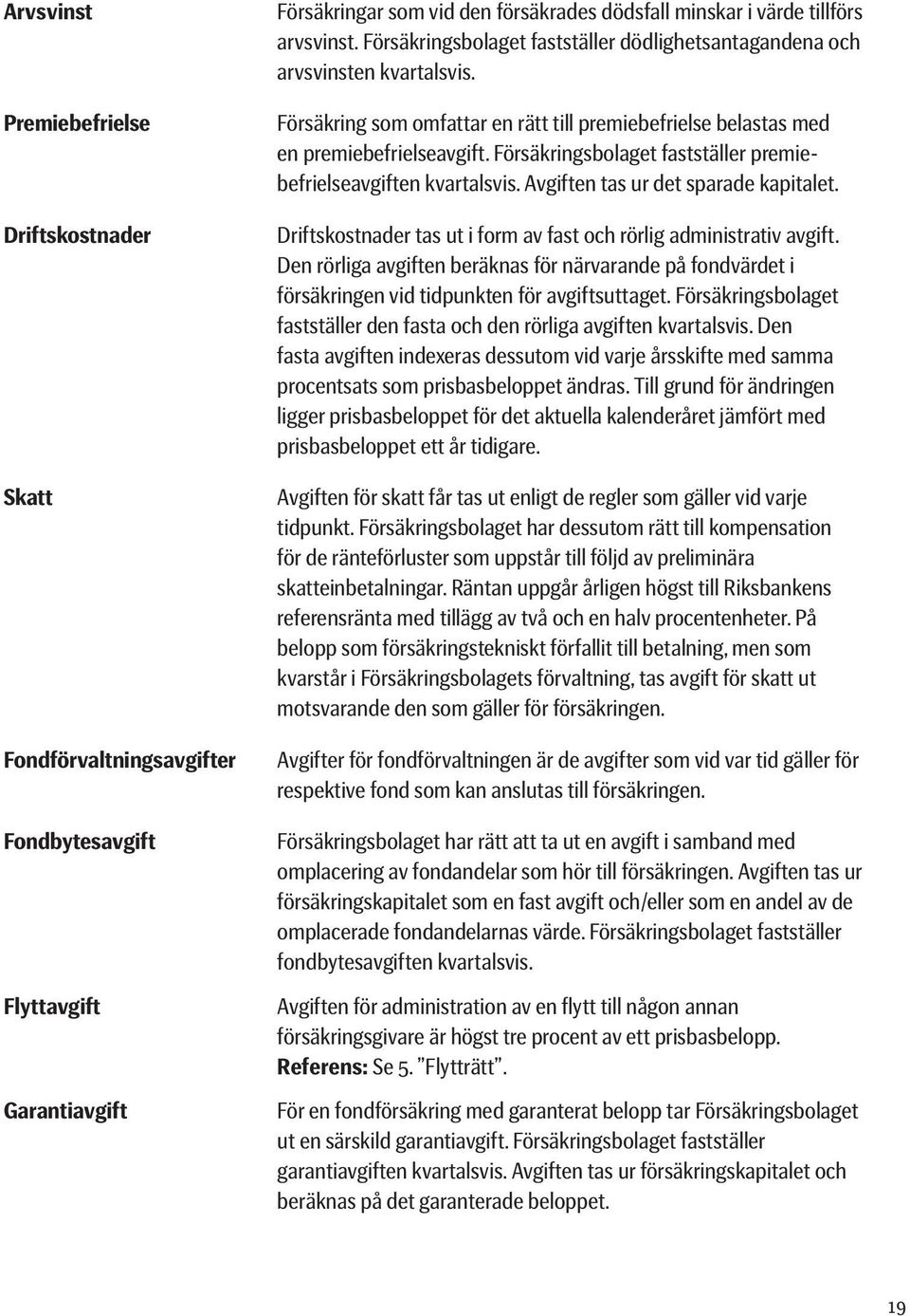 Försäkringsbolaget fastställer premiebefrielseavgiften kvartalsvis. Avgiften tas ur det sparade kapitalet. Driftskostnader tas ut i form av fast och rörlig admini strativ avgift.