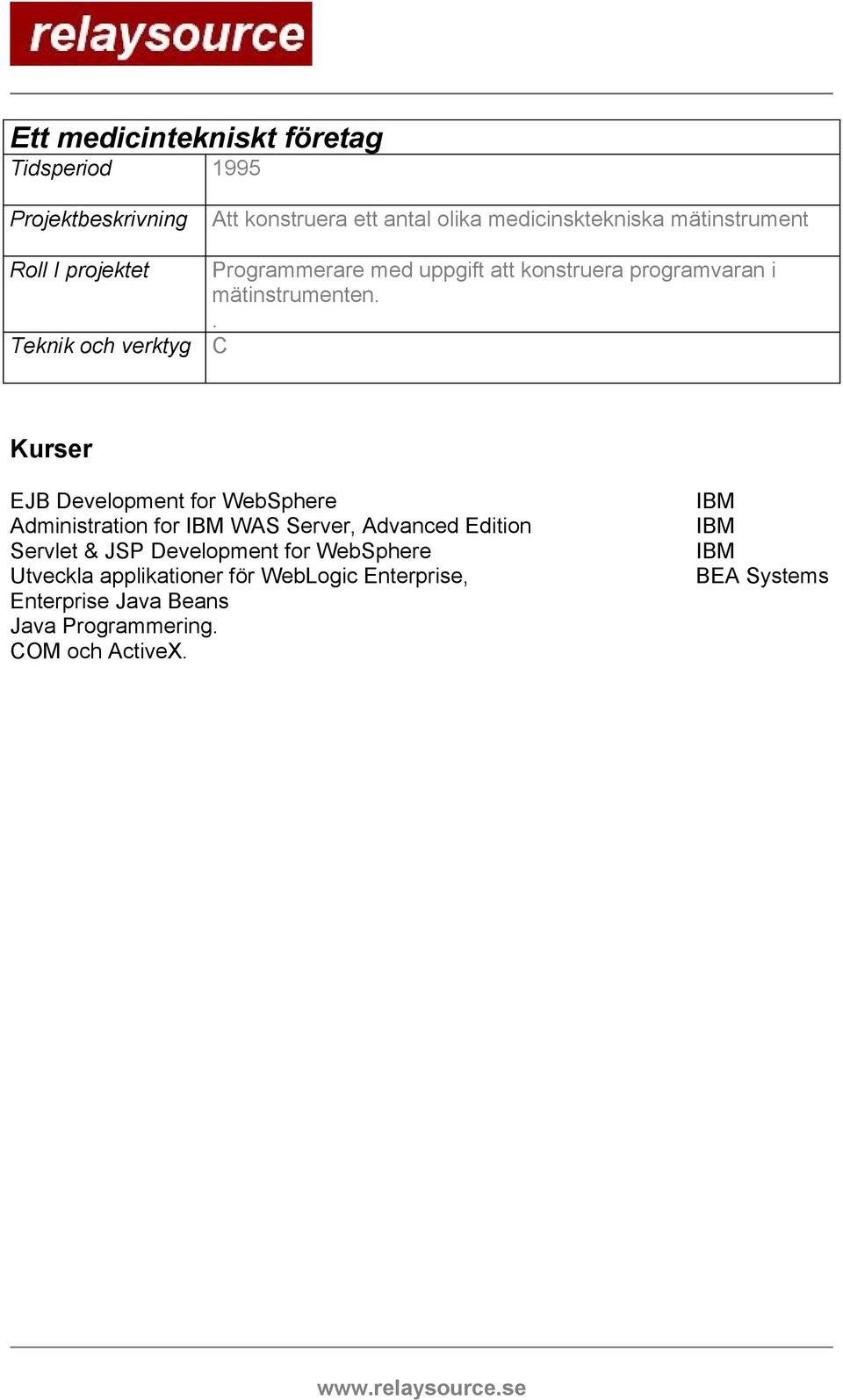 . C Kurser EJB Development for WebSphere Administration for IBM WAS Server, Advanced Edition Servlet & JSP