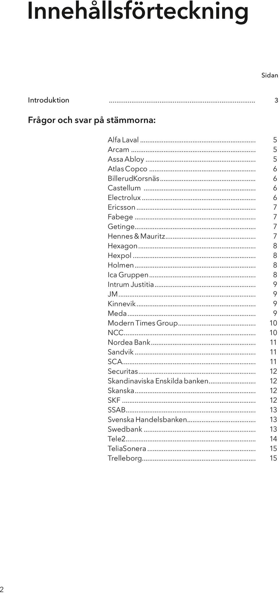 .. 8 Intrum Justitia... 9 JM... 9 Kinnevik... 9 Meda... 9 Modern Times Group... 10 NCC... 10 Nordea Bank... 11 Sandvik... 11 SCA... 11 Securitas.