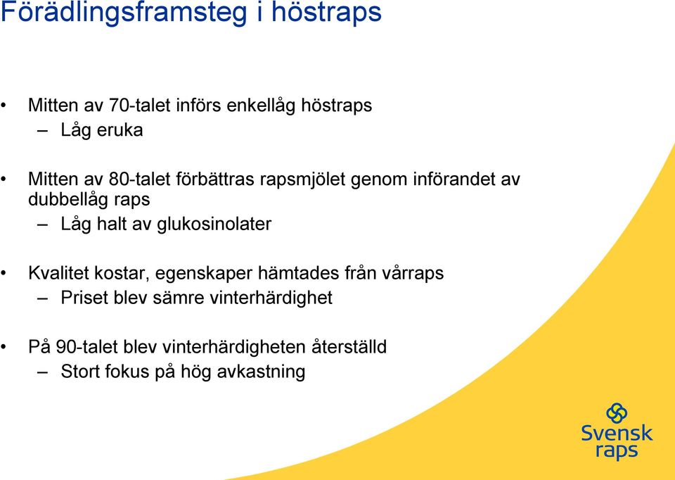 av glukosinolater Kvalitet kostar, egenskaper hämtades från vårraps Priset blev sämre