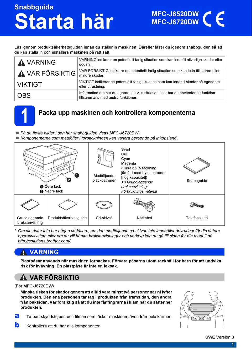 VAR FÖRSIKTIG inikerr en potentiellt frlig sitution som kn le till lättre eller minre skor. VIKTIGT inikerr en potentiellt frlig sitution som kn le till skor på egenom eller utrustning.