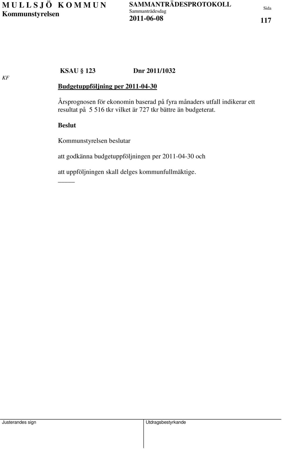 tkr vilket är 727 tkr bättre än budgeterat.