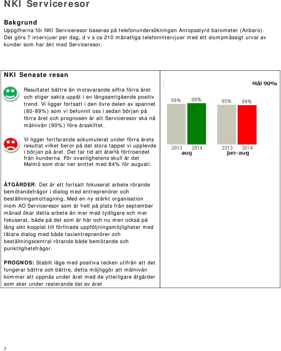 NKI Senaste resan Resultatet bättre än motsvarande siffra förra året och stiger sakta uppåt i en långsamtgående positiv trend.