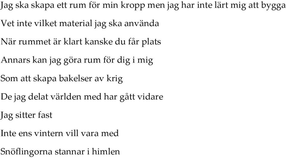 jag göra rum för dig i mig Som att skapa bakelser av krig De jag delat världen med