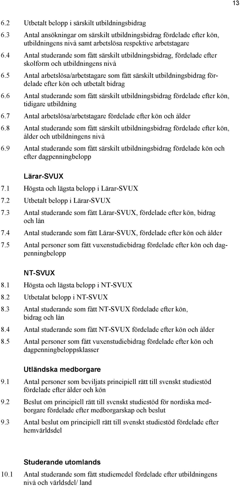 5 Antal arbetslösa/arbetstagare som fått särskilt utbildningsbidrag fördelade efter kön och utbetalt bidrag 6.