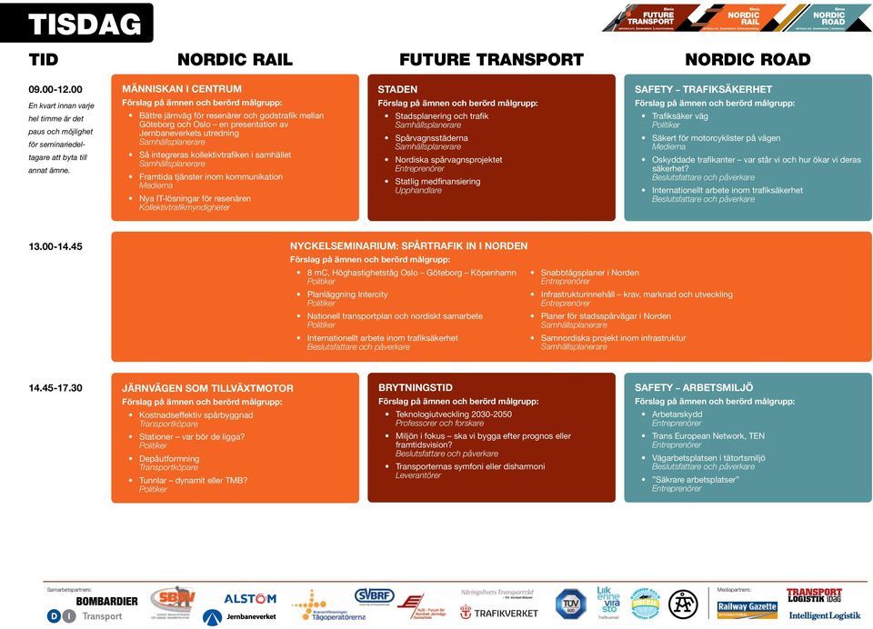 inom kommunikation Medierna Nya IT-lösningar för resenären STADEN Stadsplanering och trafik Spårvagnsstäderna Nordiska spårvagnsprojektet Statlig medfinansiering SAFETY TRAFIKSÄKERHET Trafiksäker väg