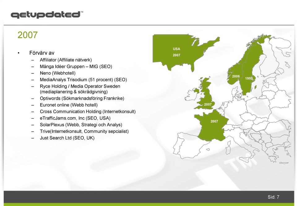 (Sökmarknadsföring Frankrike) Euronet online (Webb hotell) Cross Communication Holding (Internetkonsult) etrafficjams.