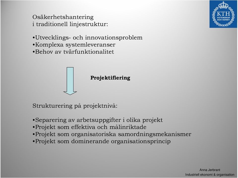 projektnivå: Separering av arbetsuppgifter i olika projekt Projekt som effektiva och