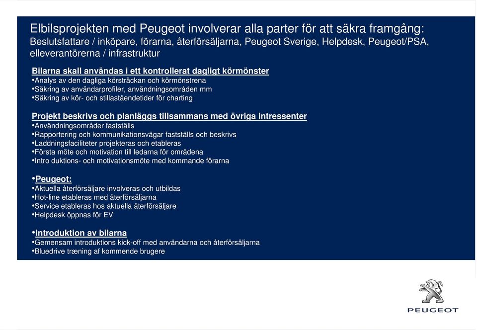 stillaståendetider för charting Projekt beskrivs och planläggs tillsammans med övriga intressenter Användningsområder fastställs Rapportering och kommunikationsvägar fastställs och beskrivs