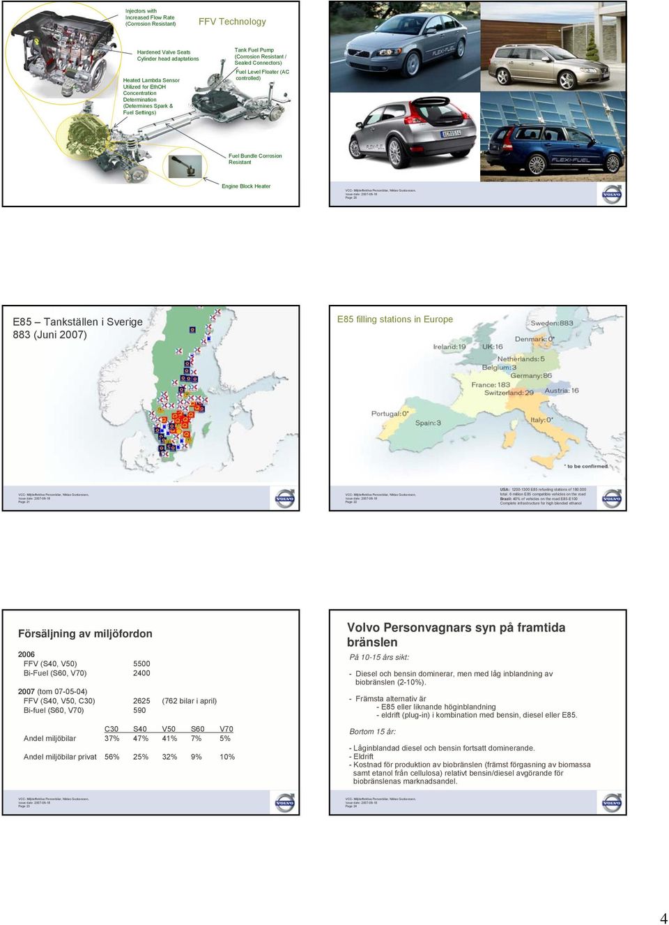 i Sverige 883 (Juni 2007) E85 filling stations in Europe 883 E85 fuel pumps (status 06/2007) Incl. classical mineral oil comp s Page 21 Page 22 USA: 0-1300 E85 refueling stations of 180.000 total.