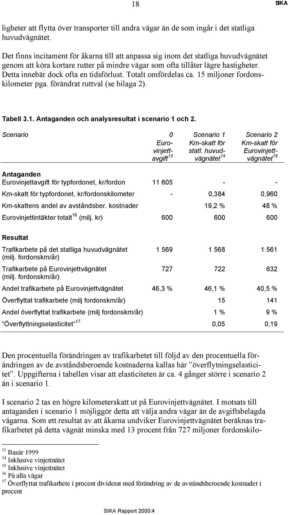 Detta innebär dock ofta en tidsförlust. Totalt omfördelas ca. 15 miljoner fordonskilometer pga. förändrat ruttval (se bilaga 2). Tabell 3.1. Antaganden och analysresultat i scenario 1 och 2.