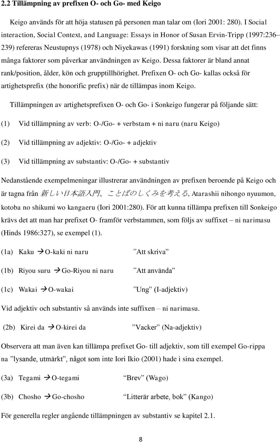faktorer som påverkar användningen av Keigo. Dessa faktorer är bland annat rank/position, ålder, kön och grupptillhörighet.