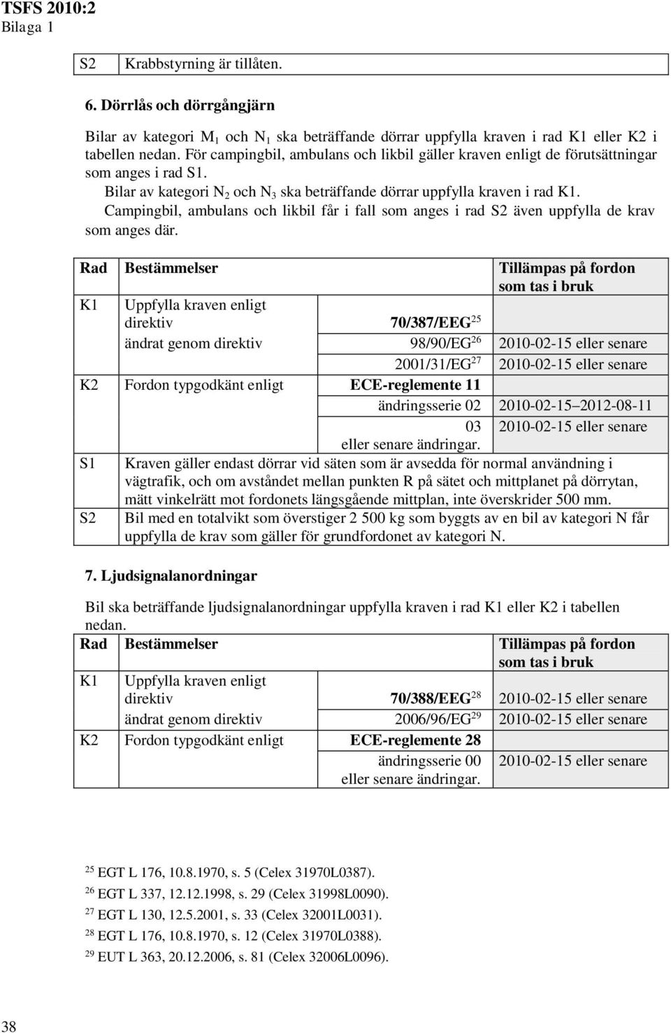 Campingbil, ambulans och likbil får i fall som anges i rad S2 även uppfylla de krav som anges där.