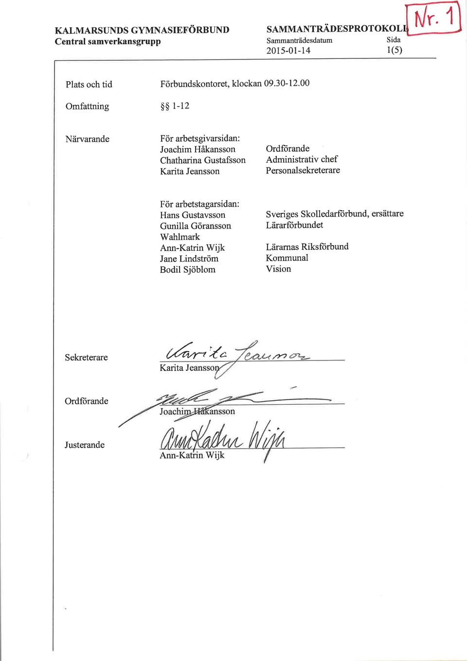 Personalsekreterare För arbetstagarsidan: Hans Gustavsson Gunilla Göransson Wahlmark Ann-Katrin Wijk Jane Lindström Bodil Sjöblom