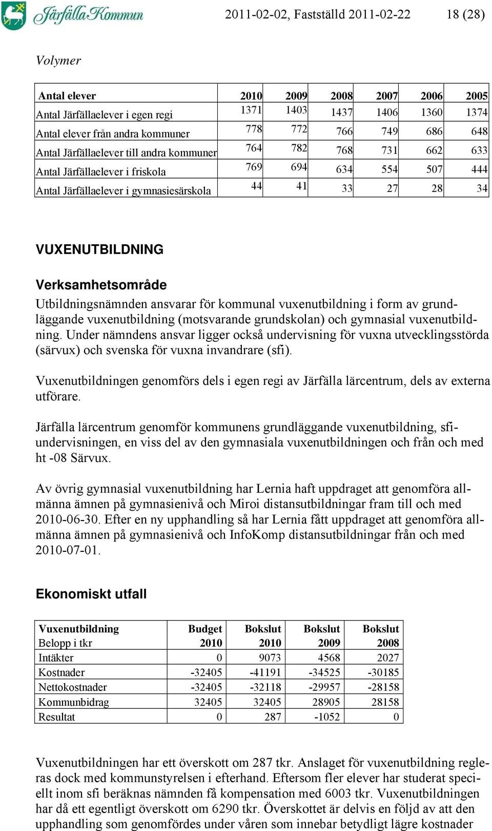VUXENUTBILDNING Verksamhetsområde Utbildningsnämnden ansvarar för kommunal vuxenutbildning i form av grundläggande vuxenutbildning (motsvarande grundskolan) och gymnasial vuxenutbildning.