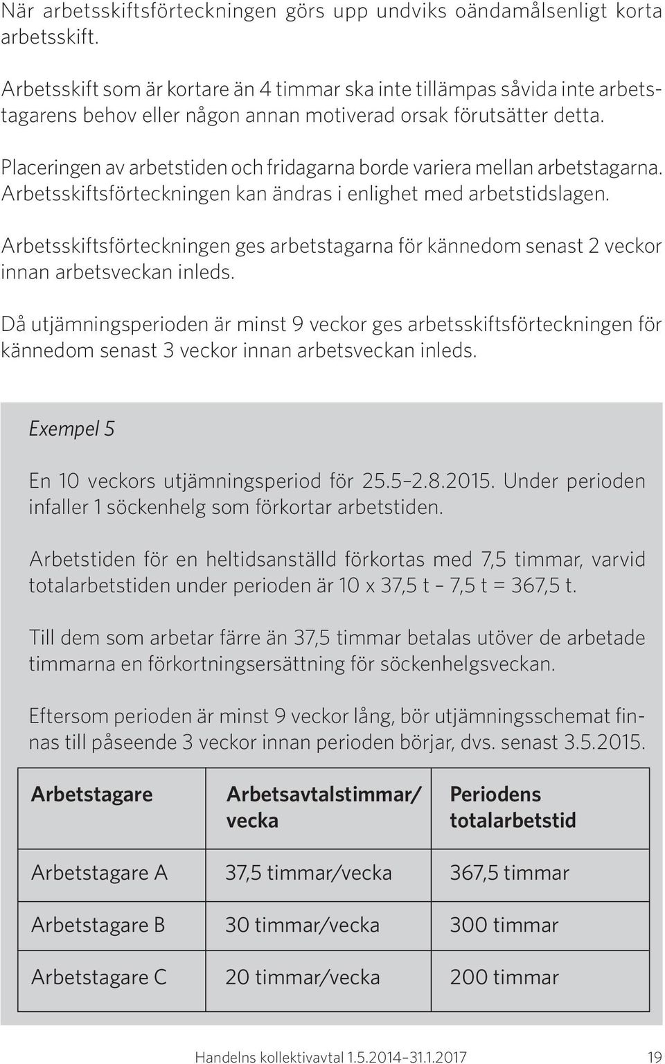 Placeringen av arbetstiden och fridagarna borde variera mellan arbetstagarna. Arbetsskiftsförteckningen kan ändras i enlighet med arbetstidslagen.