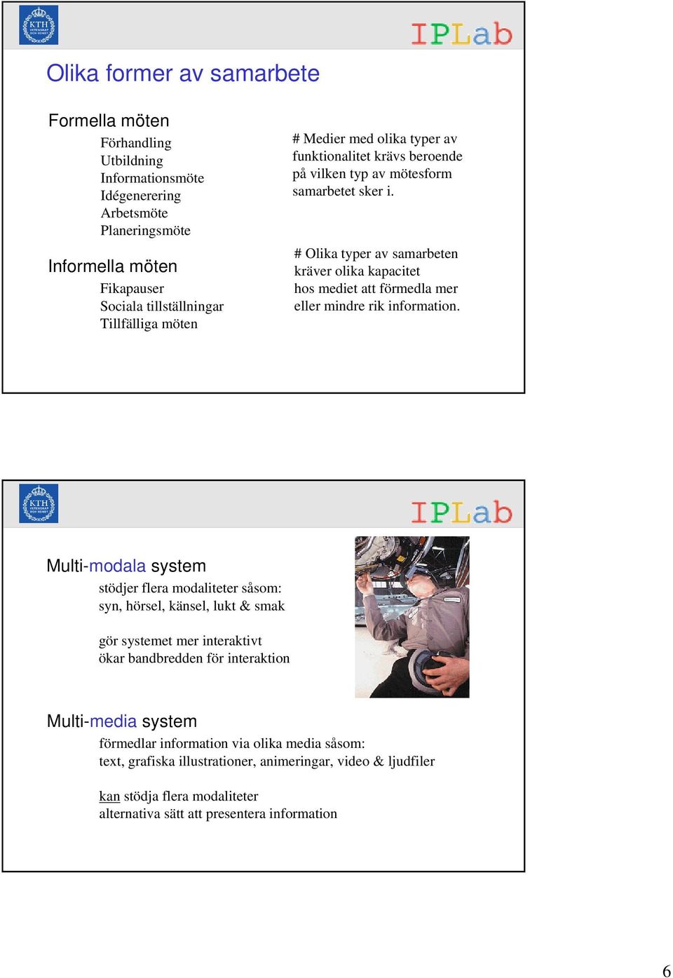 # Olika typer av samarbeten kräver olika kapacitet hos mediet att förmedla mer eller mindre rik information.