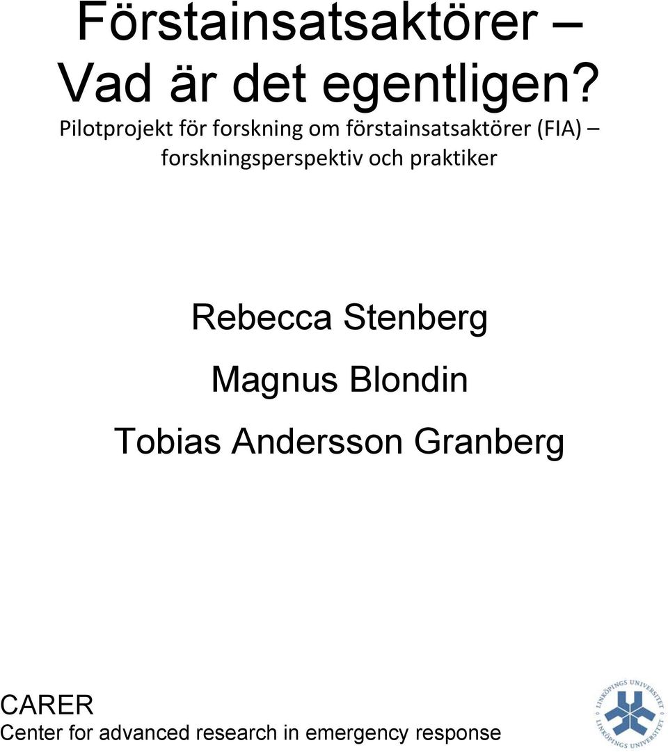 forskningsperspektiv och praktiker Rebecca Stenberg Magnus
