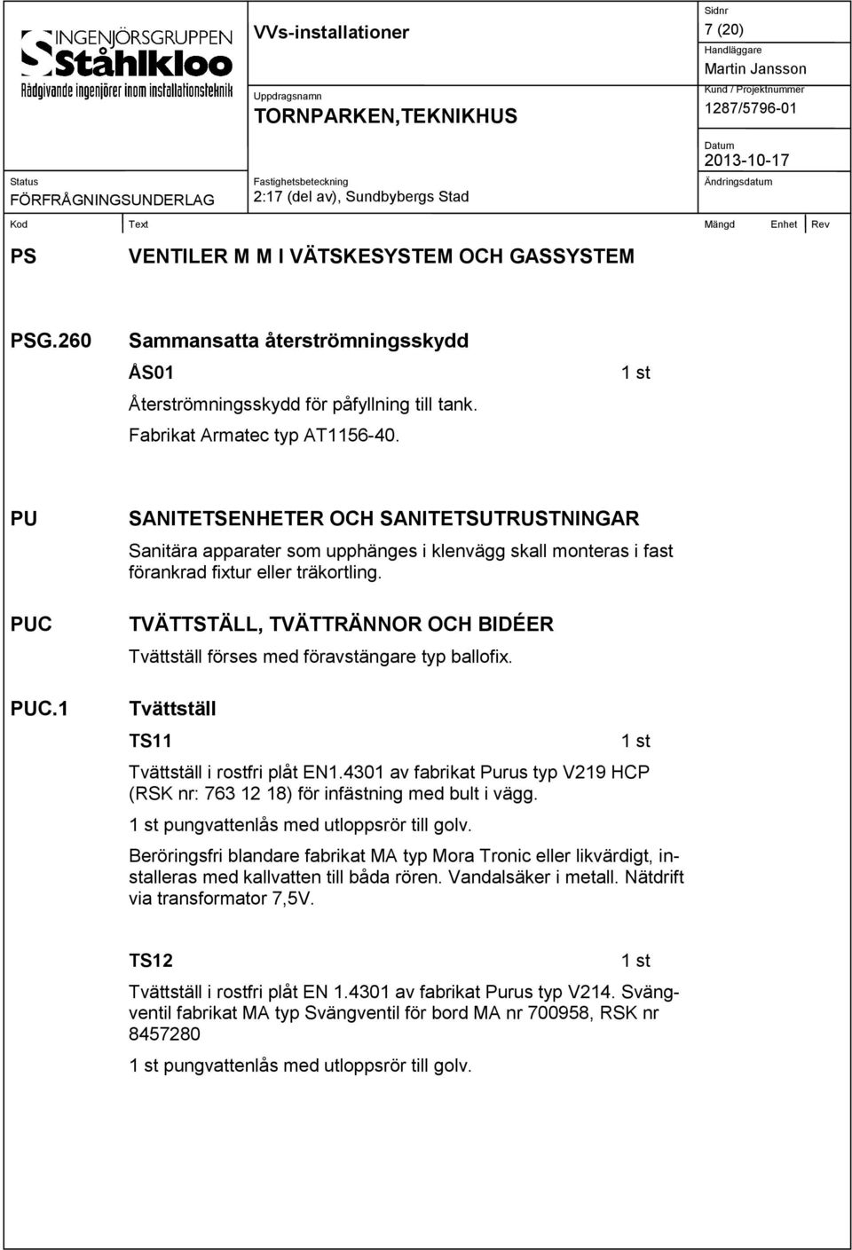 TVÄTTSTÄLL, TVÄTTRÄNNOR OCH BIDÉER Tvättställ förses med föravstängare typ ballofix. Tvättställ TS11 Tvättställ i rostfri plåt EN1.