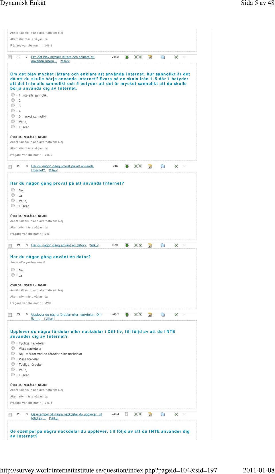 Svara på en skala från 1-5 där 1 betyder att det Inte alls sannolikt och 5 betyder att det är mycket sannolikt att du skulle börja använda dig av Internet.