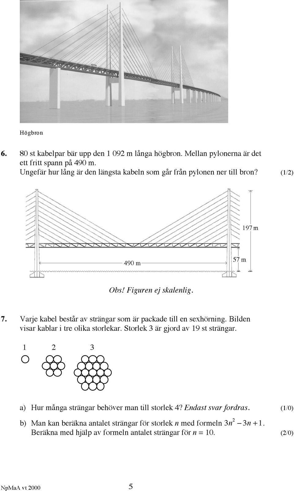 Varje kabel består av strängar som är packade till en sexhörning. Bilden visar kablar i tre olika storlekar. Storlek 3 är gjord av 19 st strängar.