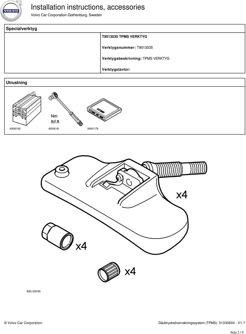 Verktygsbeskrivning: TPMS VERKTYG