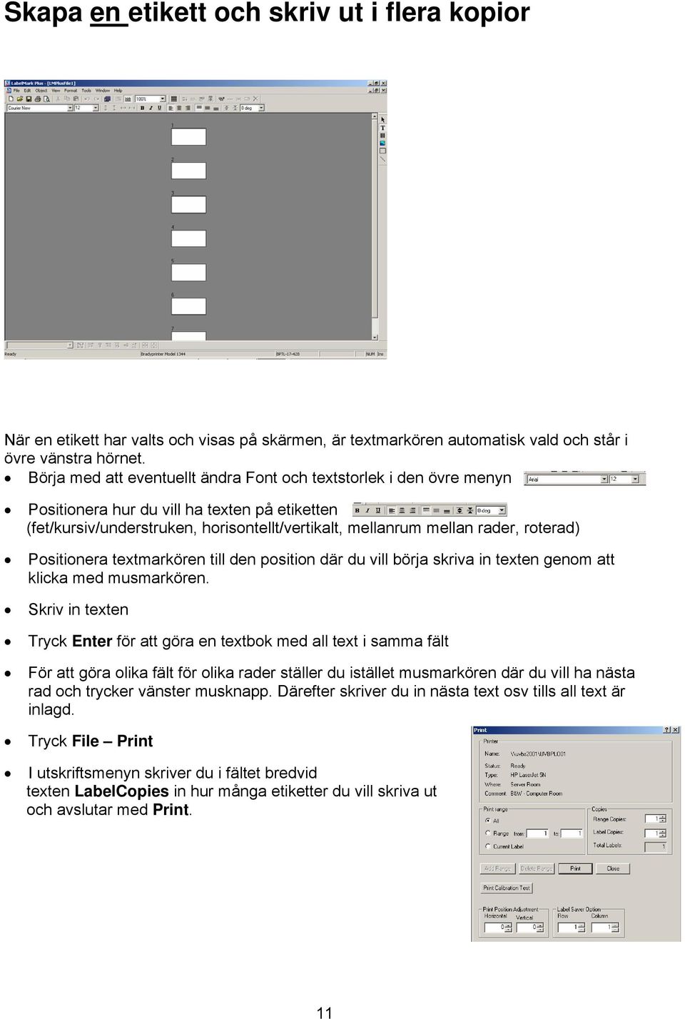 Positionera textmarkören till den position där du vill börja skriva in texten genom att klicka med musmarkören.