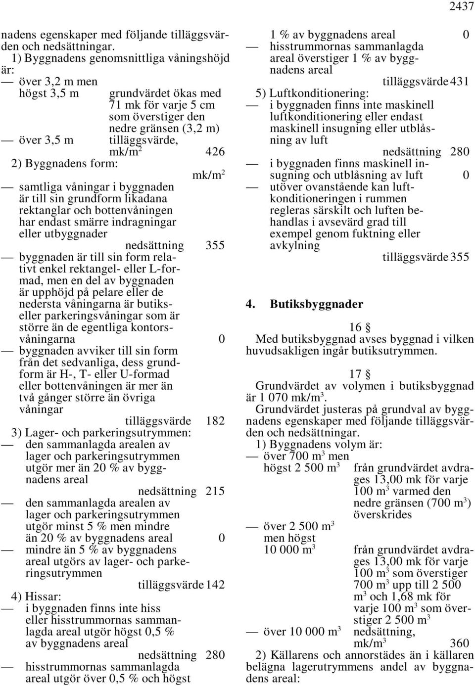 mk för varje 5 cm i byggnaden finns inte maskinell som överstiger den luftkonditionering eller endast nedre gränsen (, m) maskinell insugning eller utbl's- över,5 m tilläggsvärde, ning av luft mk/m