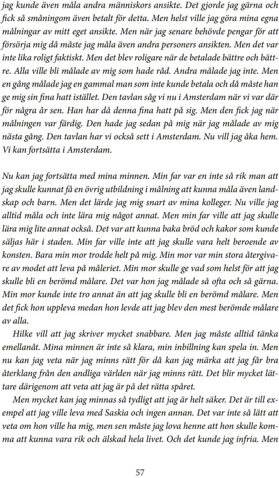 Alla ville bli målade av mig som hade råd. Andra målade jag inte. Men en gång målade jag en gammal man som inte kunde betala och då måste han ge mig sin fina hatt istället.