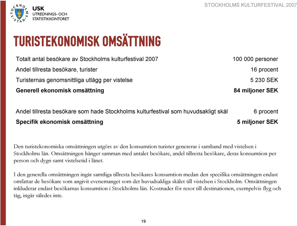turistekonomiska omsättningen utgörs av den konsumtion turister genererar i samband med vistelsen i Stockholms län.