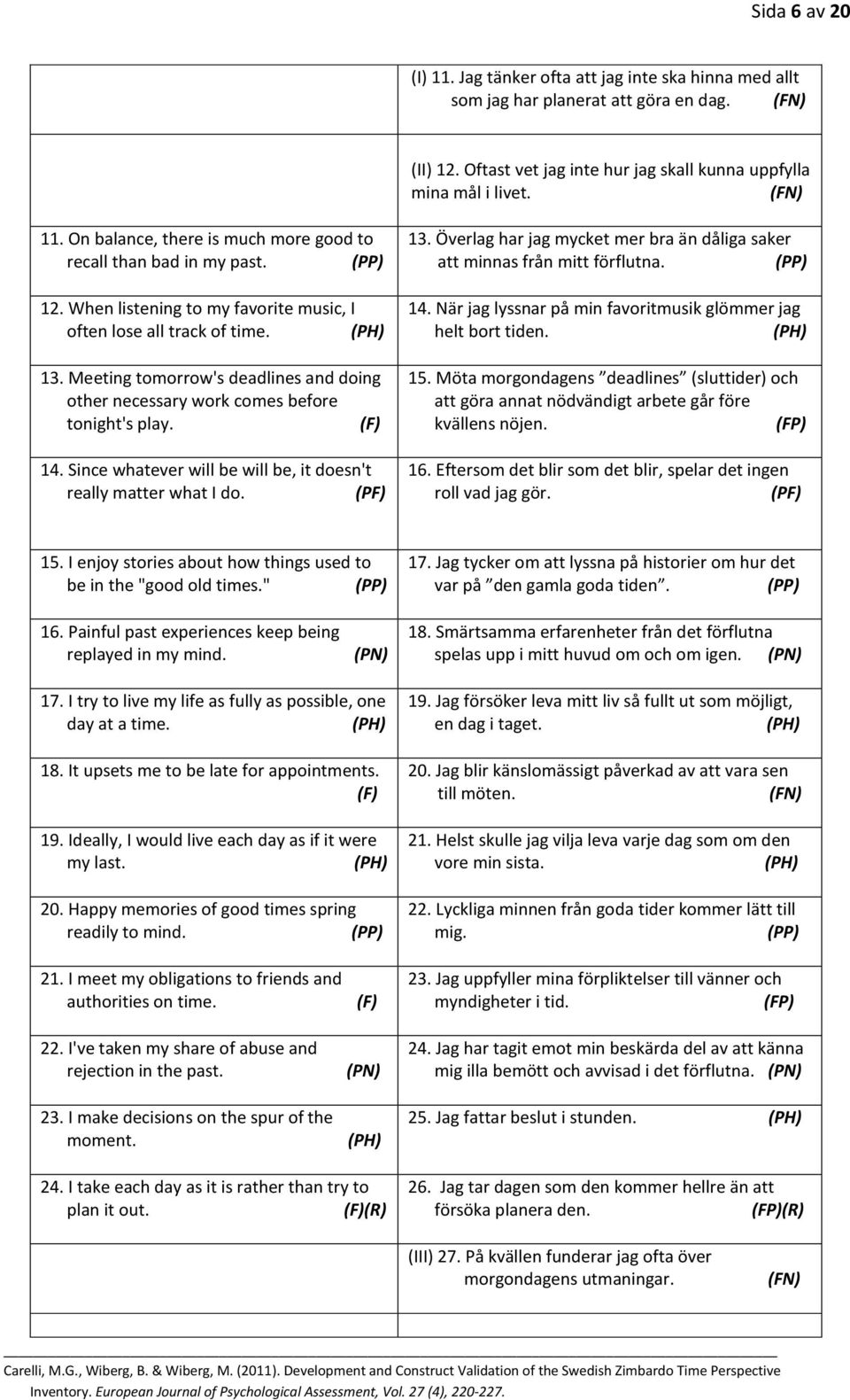 Since whatever will be will be, it doesn't really matter what I do. (II) 12. Oftast vet jag inte hur jag skall kunna uppfylla mina mål i livet. (FN) 13.