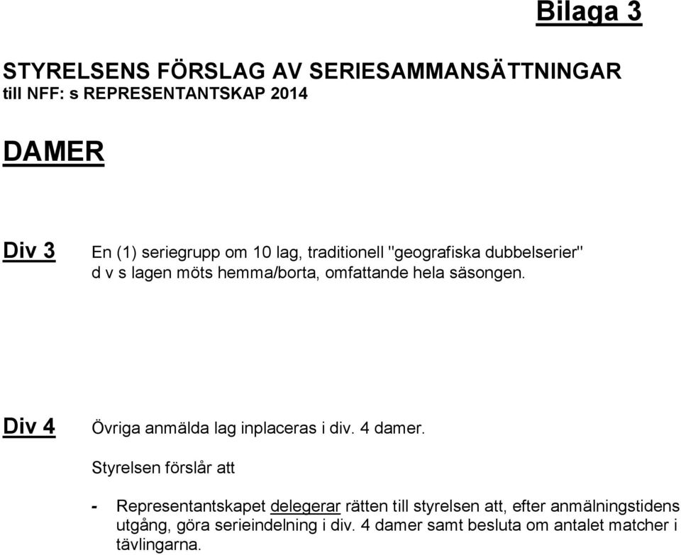 Div 4 Övriga anmälda lag inplaceras i div. 4 damer.